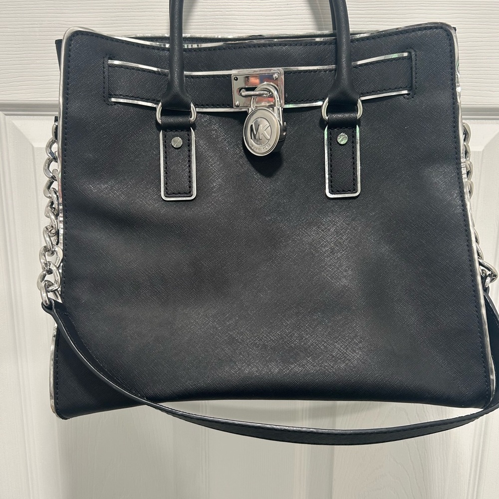 Michael Kors Black Shoulder Bag with Silver Accents